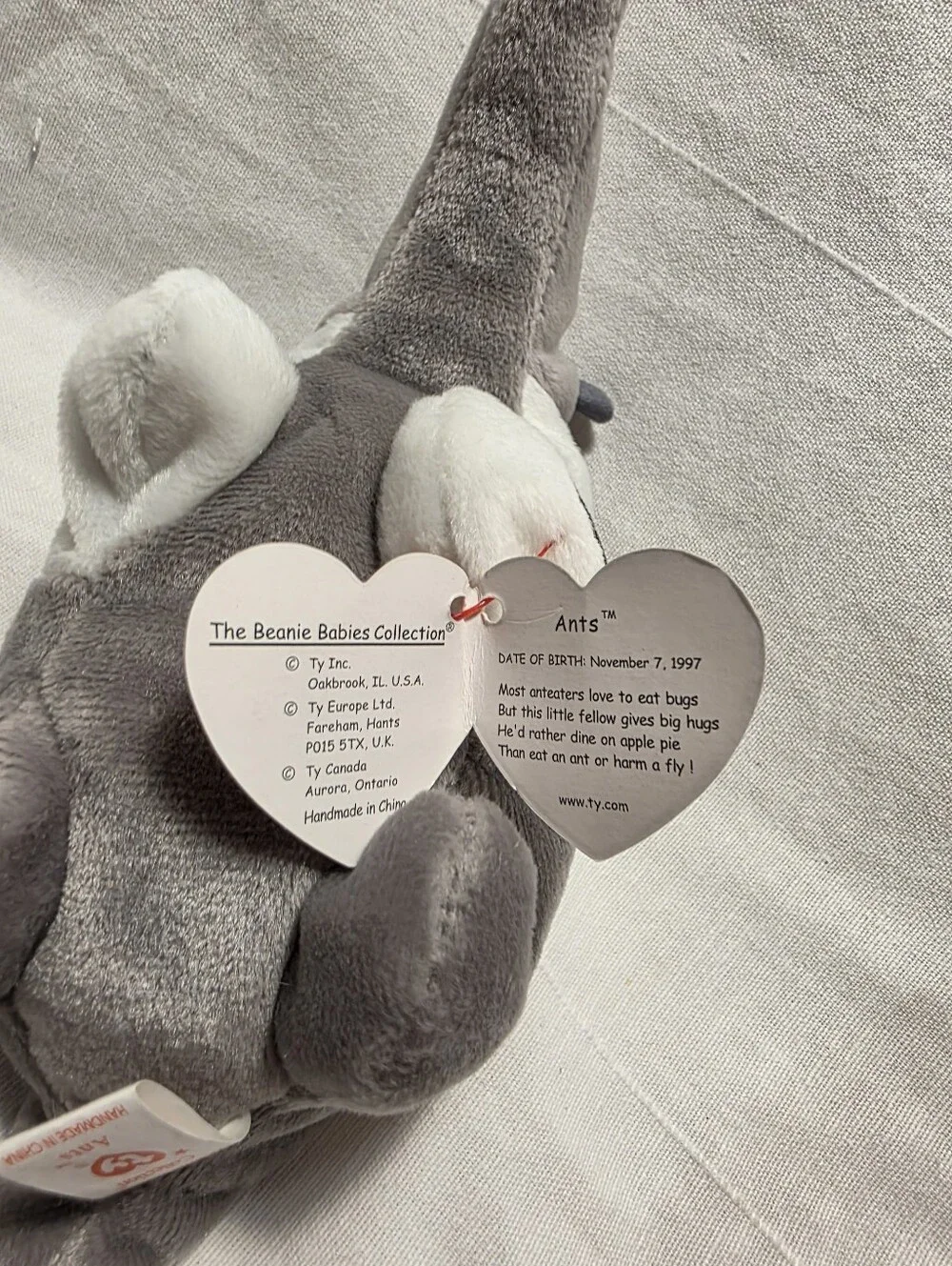 Ty Beanie Babies Ants Plush Toy - Gray and White 1997